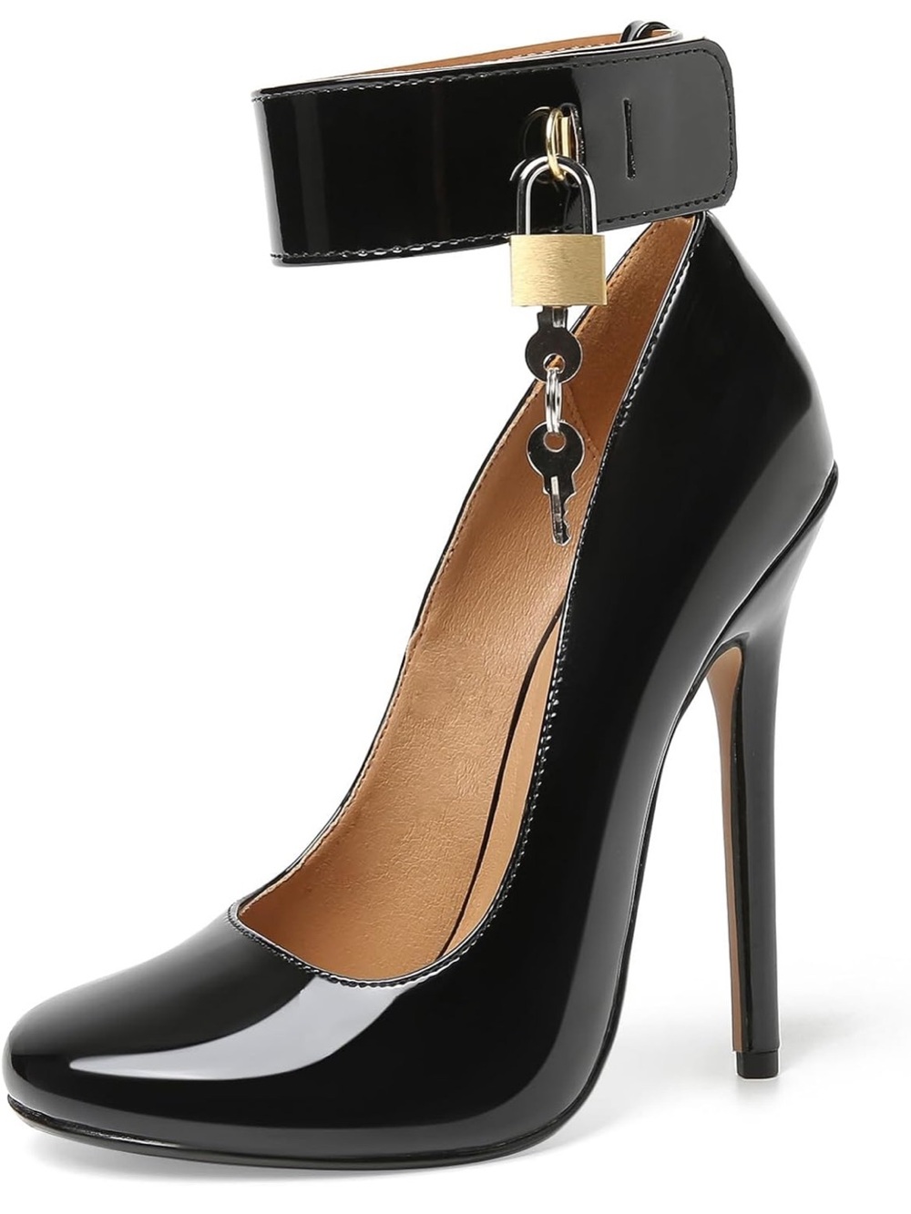 Women’s Black Patent High Heel Pump with Ankle Padlock Accent